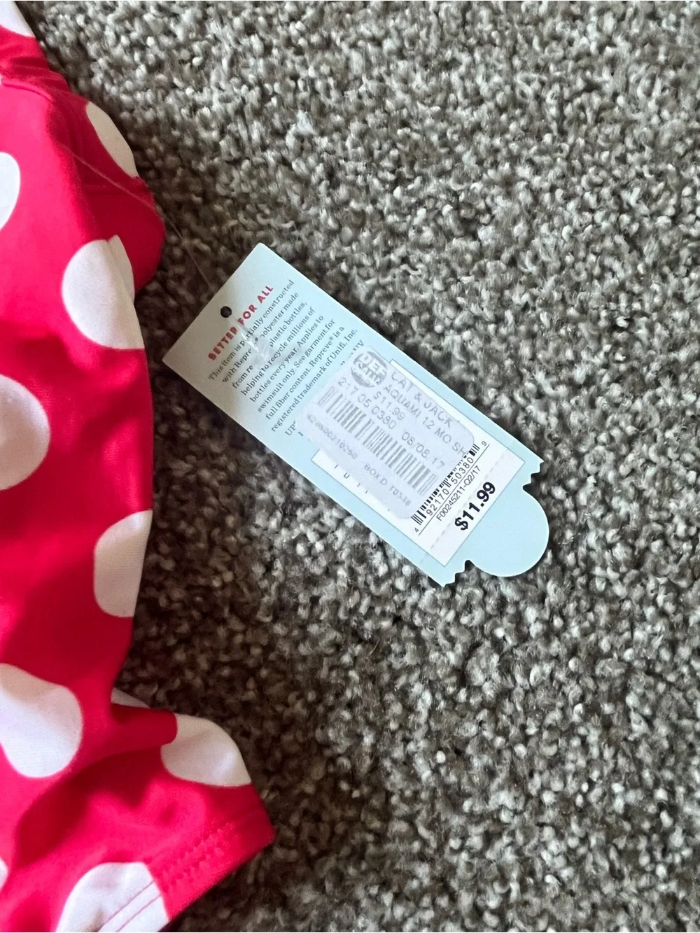 Cat & Jack Infant Red Polka Dot One-Piece Swimsuit with Mint Bow (12M)